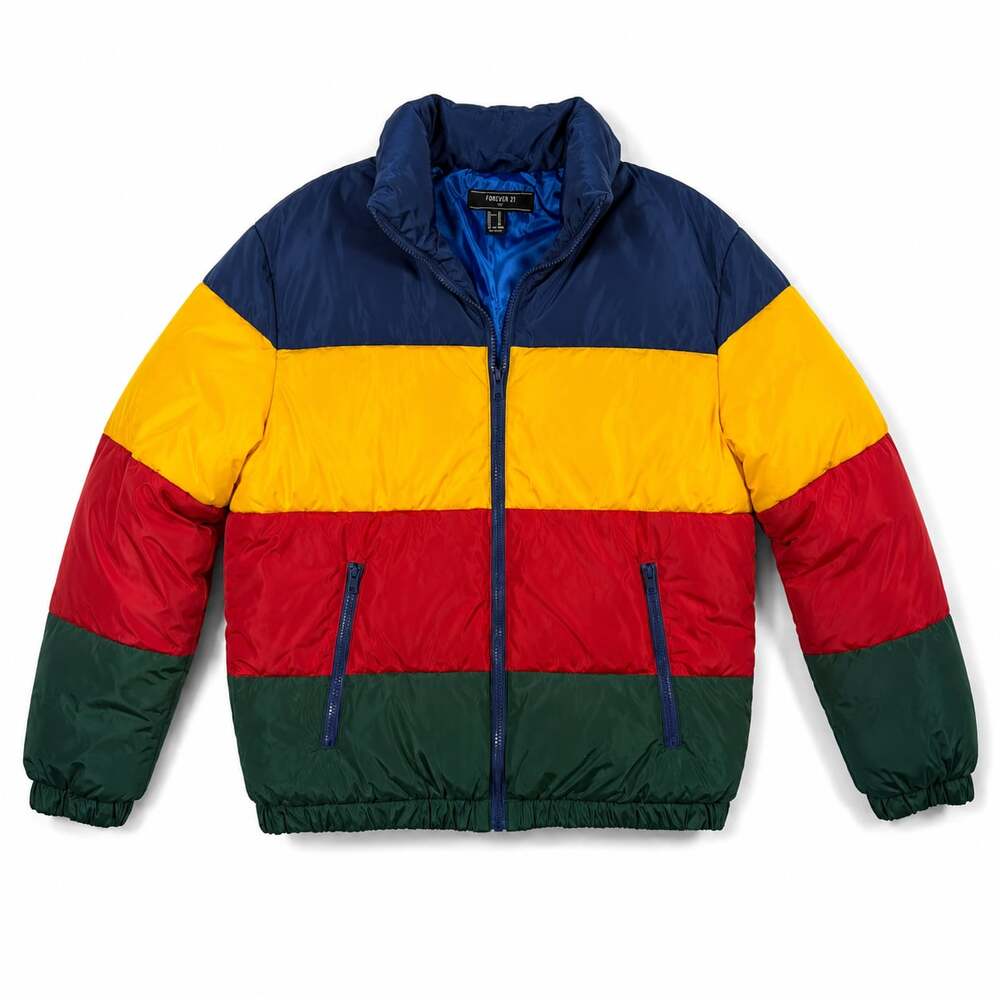 Forever 21 Men's Multi-Color Block Puffer Jacket